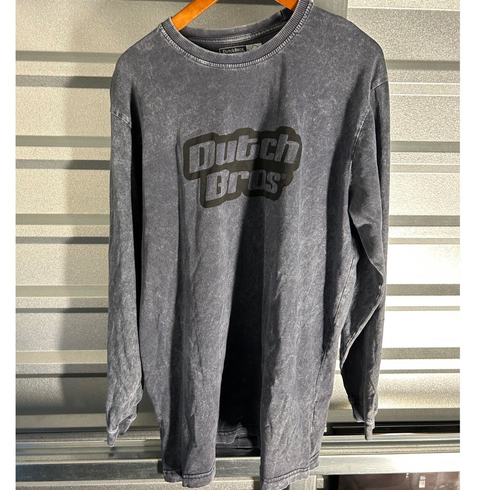 Dutch Bros Long Sleeve Shirt Mens XL Grey Acid Wash Coffee Graphic Streetwear